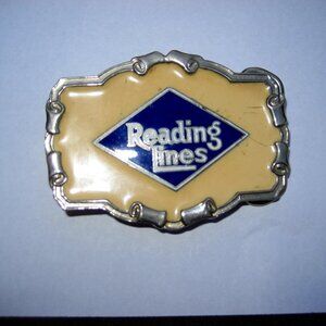 VINTAGE READING LINES ENAMEL RAILROAD BELT BUCKLE 3.25"X2.25" USA,